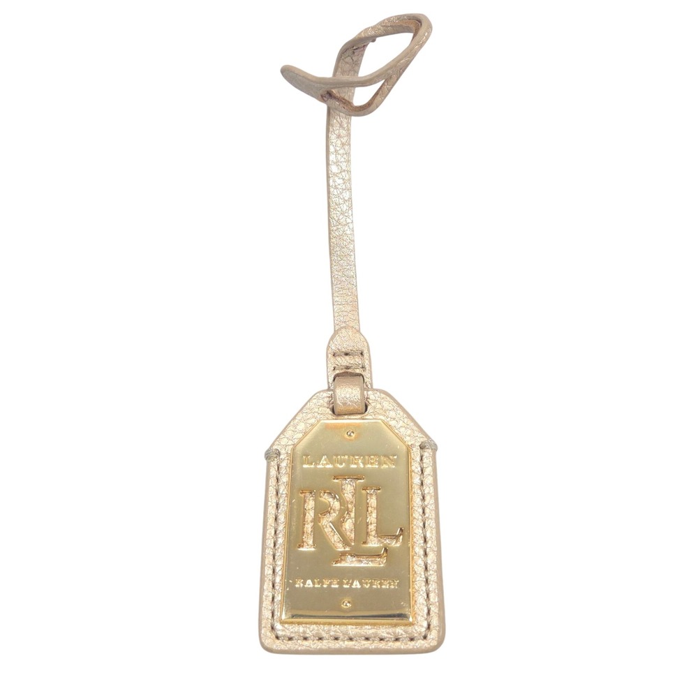 Lauren Ralph Lauren Gold Tone Hang Tag RLL Metallic Logo Bag Charm Leather Fob